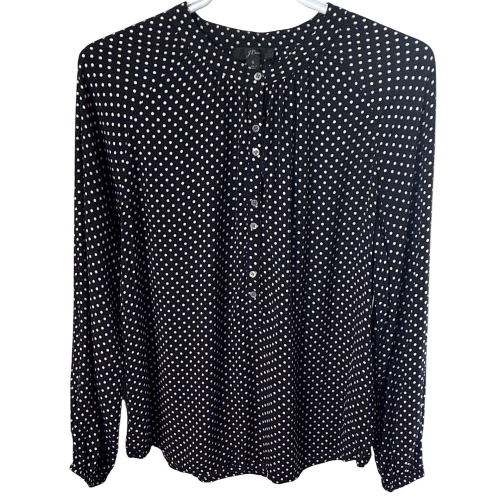 J.Crew Womens Polka Dot Long Sleeve Blouse Black White Viscose Small